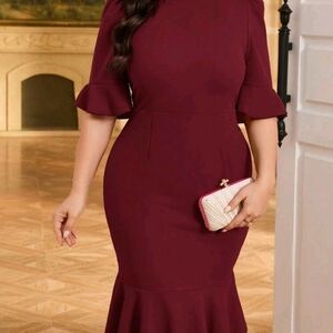 Elegant Burgundy Ruffle Dress